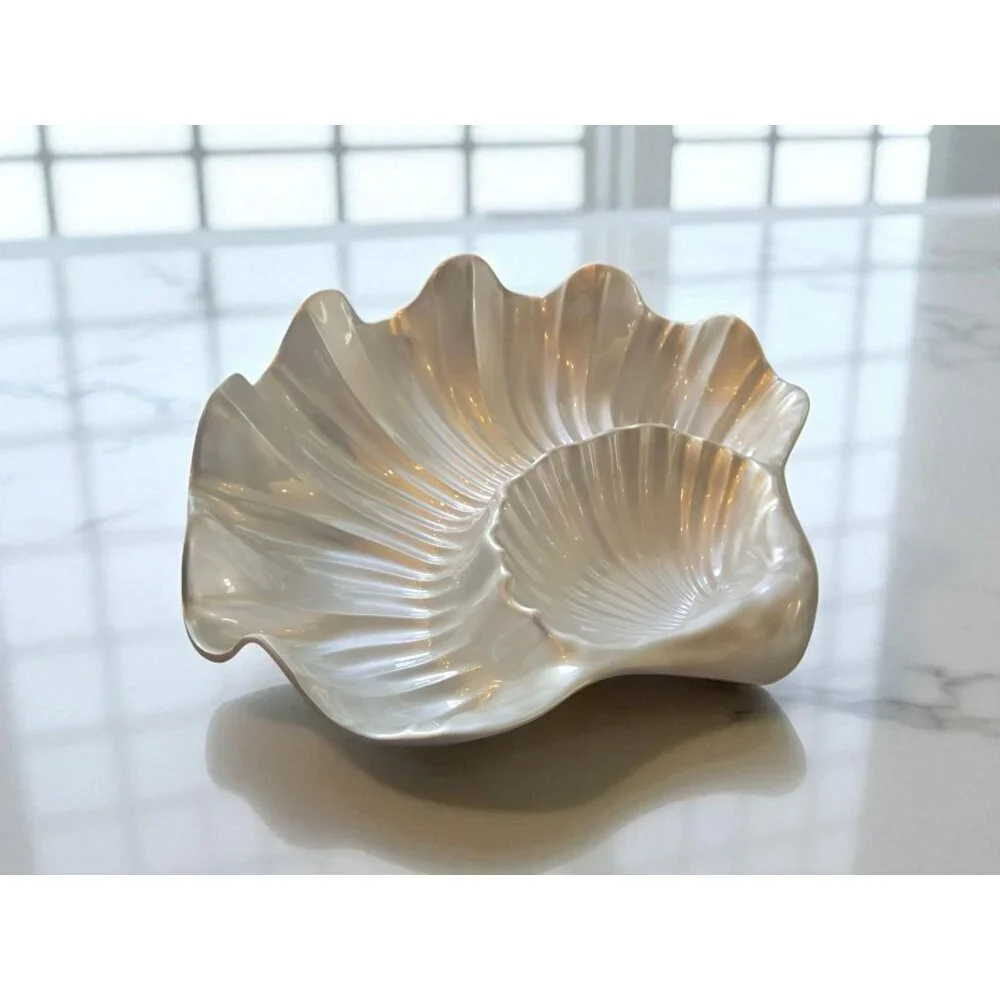 New Large White Opal Melamine Oyster Clam Shaped Appetizer Party Serving Plate